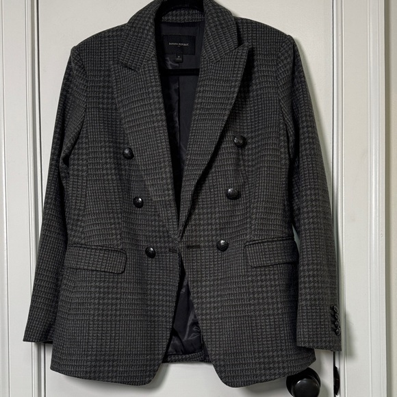 Banana Republic Grey Houndstooth Double-Breasted Crest Button Blazer Size 6 - Picture 4 of 7
